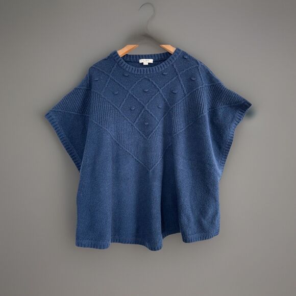 LOFT Sweaters - Loft Women's Wool Blend Oversized Poncho Sweater Navy Blue XS/S Pullover Top